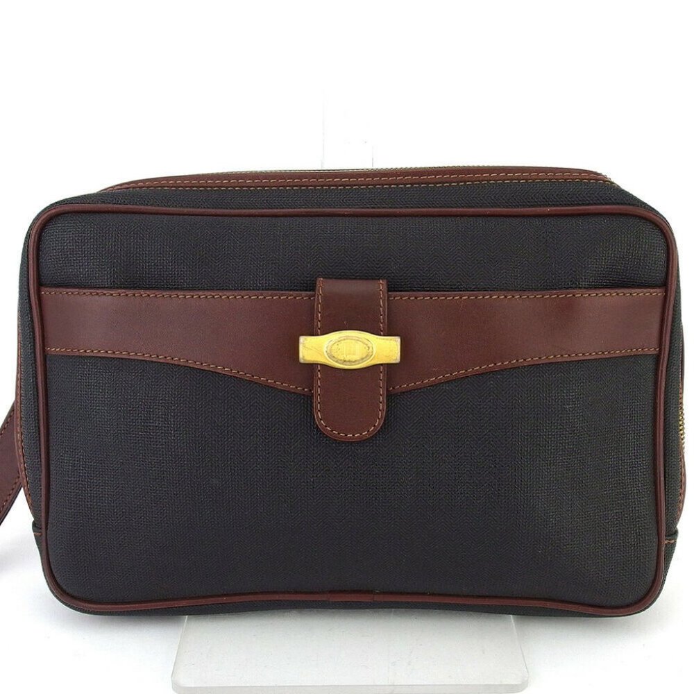 Authentic Dunhill clutch bag logo plate PVC Leather